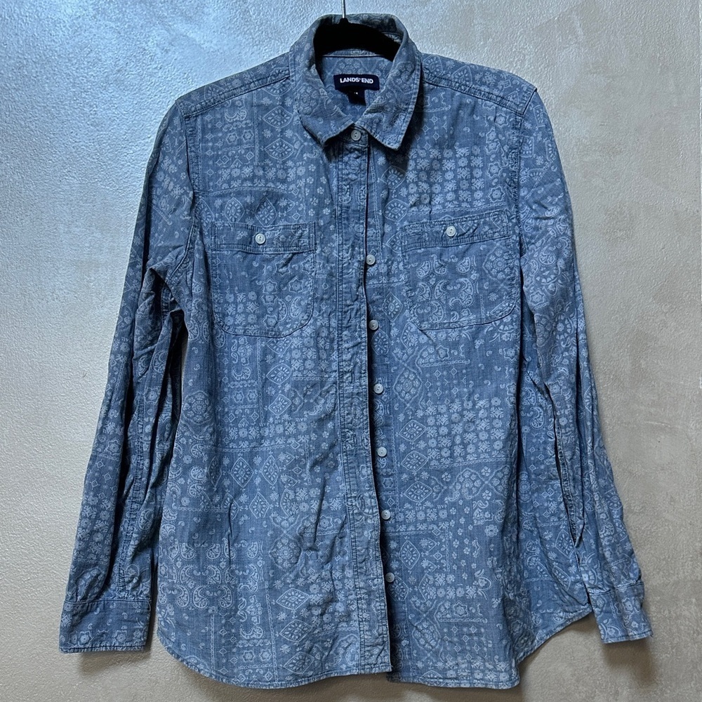 Lands' End denim paisley button down size medium, EUC